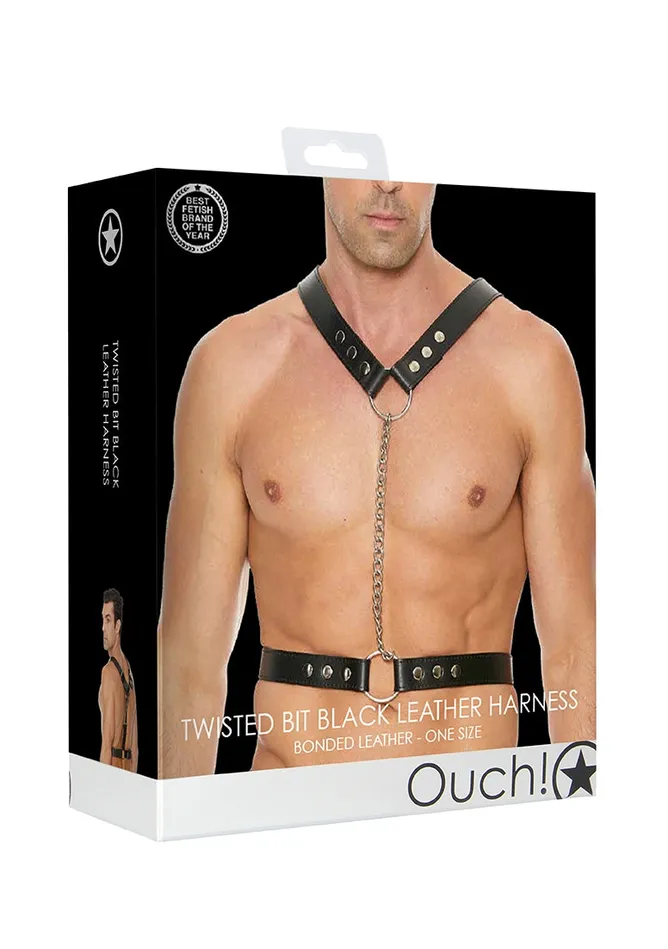 Twisted Bit Black Leather Harness One Size Black Shots America Mens Underwear