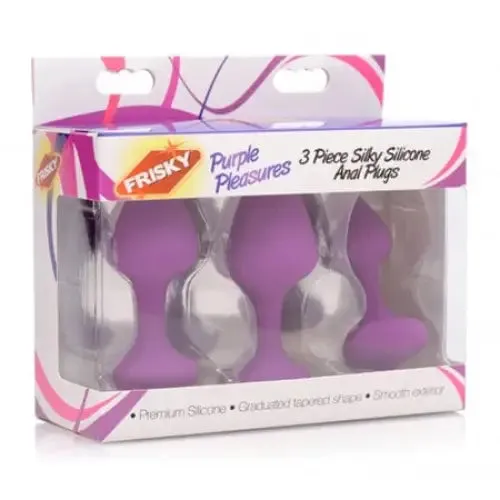 Anal Frisky Purple Pleasures 3 Piece Silky Silicone Anal Plugs Frisky