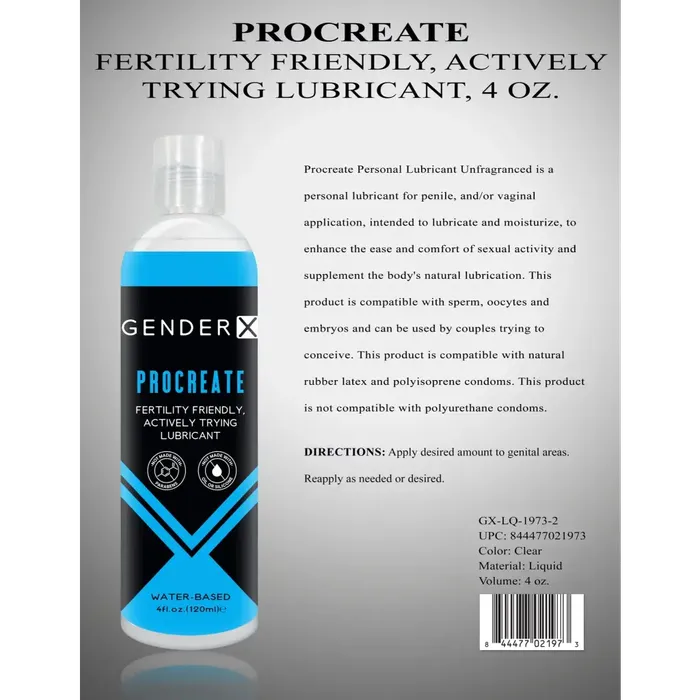 Anal Gender X Gender X Procreate Fertility Friendly WaterBased Personal Lubricant 4 oz Anal Gender X Gender X Procreate Fertility Friendly WaterBased Personal Lubricant 4 oz
