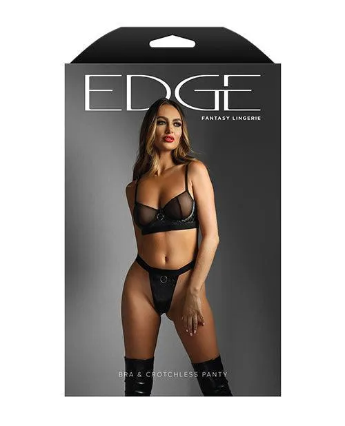 Vibrators Fantasy Lingerie Edge Quilted Wetlook and Mesh Underwire Bra w Crotchless Panty Black Vibrators Fantasy Lingerie Edge Quilted Wetlook and Mesh Underwire Bra w Crotchless Panty Black