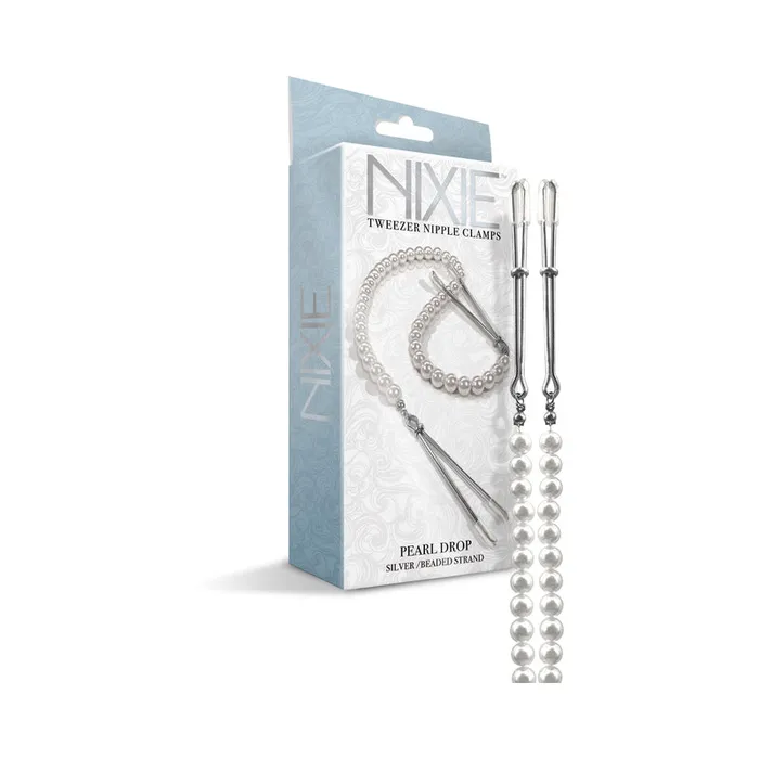 Anal Global Novelties LLC Nixie Pearl Drop Beaded Tweezer Nipple Clamps Silver Anal Global Novelties LLC Nixie Pearl Drop Beaded Tweezer Nipple Clamps Silver