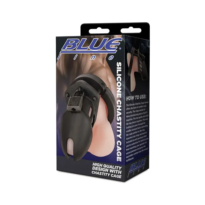 Blue Line Silicone Chastity Cage Black Blue Line Anal
