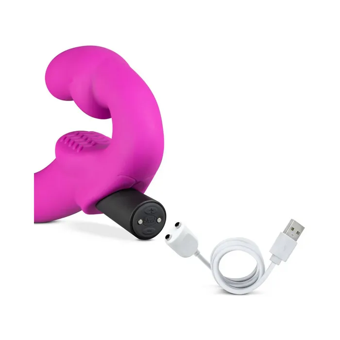 Blush Female Sex Toys Blush Temptasia Estella 95 in Silicone Strapless StrapOn Dildo with Bullet Vibrator Pink