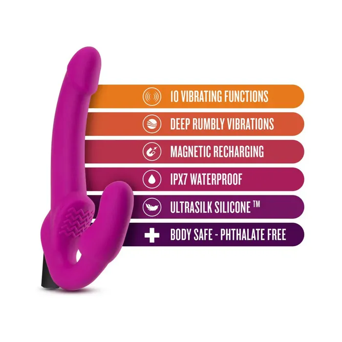 Blush Female Sex Toys Blush Temptasia Estella 95 in Silicone Strapless StrapOn Dildo with Bullet Vibrator Pink