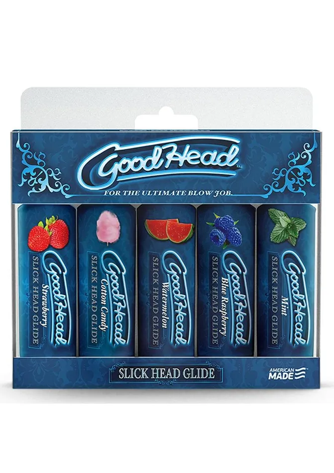 GoodHead Male Sex Toys Goodhead Slick Head Glide Water Based Flavored Lubricants 5pc Set Assorted Flavors GoodHead Male Sex Toys Goodhead Slick Head Glide Water Based Flavored Lubricants 5pc Set Assorted Flavors