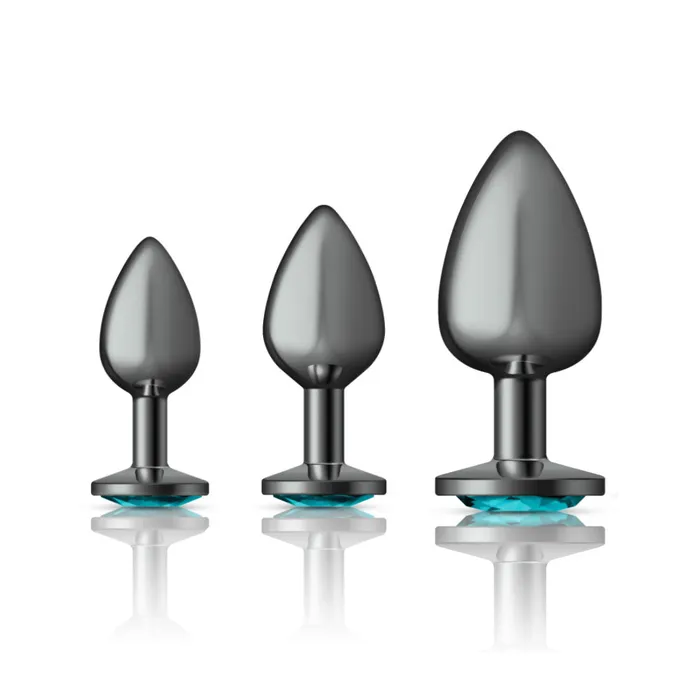 Anal Viben Cheeky Charms Metal Butt Plug Gunmetal Round Teal Anal Trainer Kit