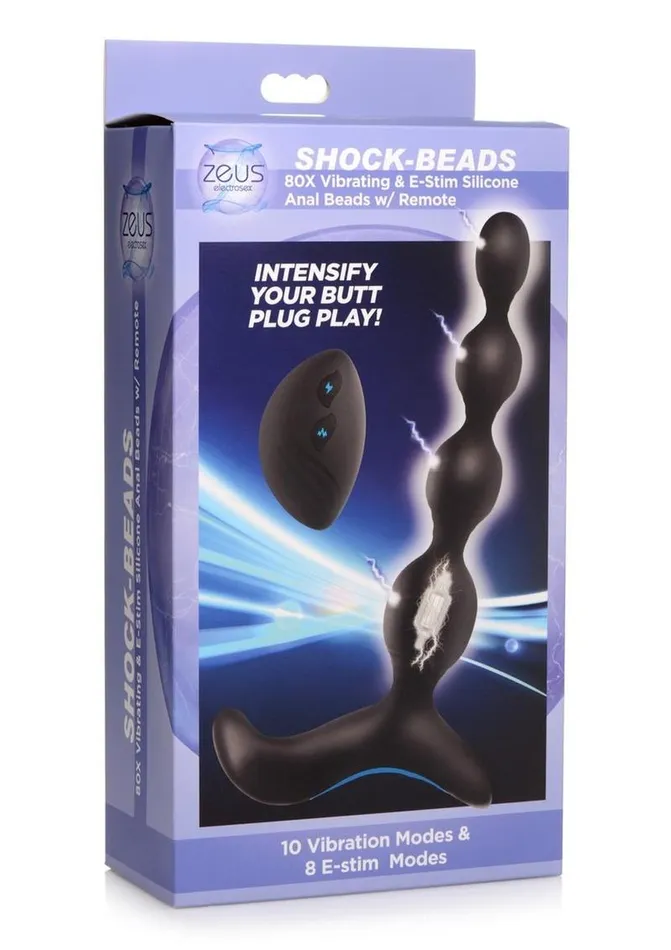 Zeus Electrosex Male Sex Toys Zeus Shock Beads 80x Vibrating and EStim Rechargeable Silicone Anal Beads with Remote Control