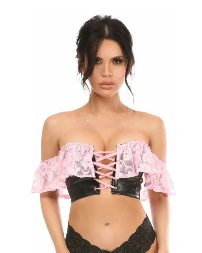 Couples Daisy Corsets Lavish LT Pink Lace Faux Leather Bustier