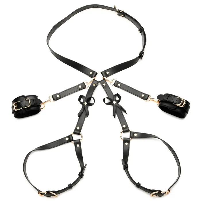 Female Sex Toys XR Brands Bondage Harness With Bows Mediumlarge Black