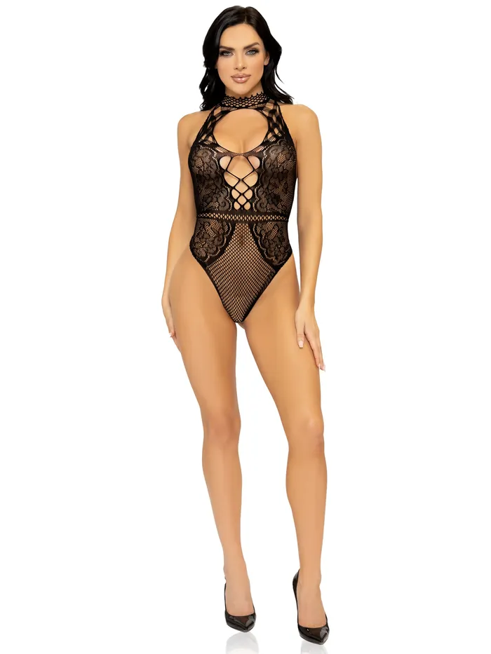 Net and Lace Keyhole Halter Bodysuit One Size Black Leg Avenue Teddies And Bodies Net and Lace Keyhole Halter Bodysuit One Size Black Leg Avenue Teddies And Bodies