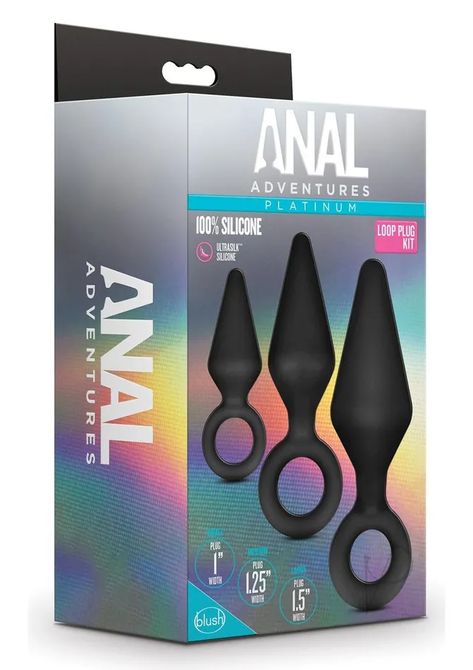 Anal Adventures Anal Adventures Platinum Silicone Loop Plug Kit Set of 3 Black Anal Anal Adventures Anal Adventures Platinum Silicone Loop Plug Kit Set of 3 Black Anal