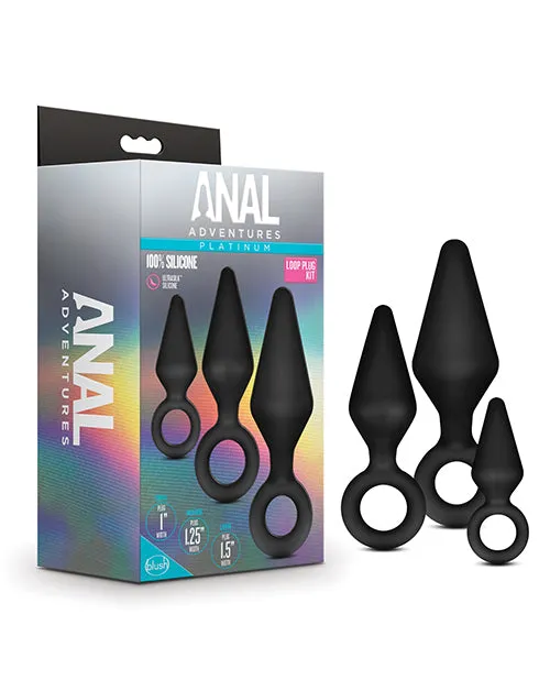 Anal Adventures Anal Adventures Platinum Silicone Loop Plug Kit Set of 3 Black Anal
