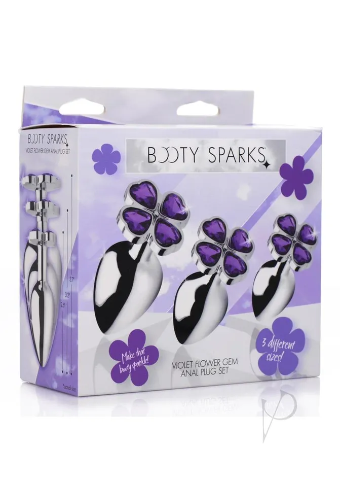Booty Sparks Anal Booty Sparks Violet Flower Gem Anal Plug Set Silver