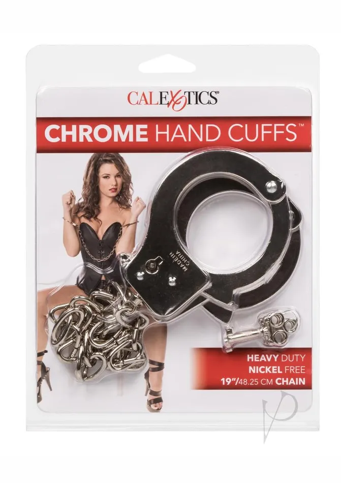 Cal Exotics Female Sex Toys Chrome Hand Cuffs with Chain Silver