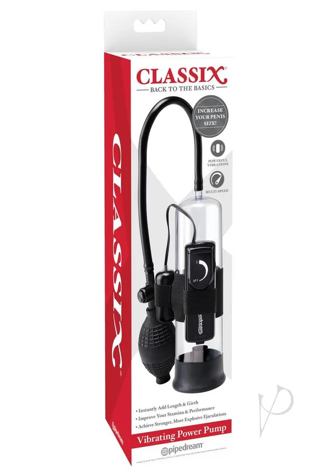 Classix Vibrating Power Penis Pump Clear and Black Classix Male Sex Toys