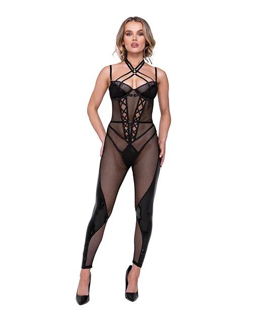 Couples Roma Confidential Flirty FETISH Fishnet Faux Leather Catsuit wSatin Trim Black SM Couples Roma Confidential Flirty FETISH Fishnet Faux Leather Catsuit wSatin Trim Black SM