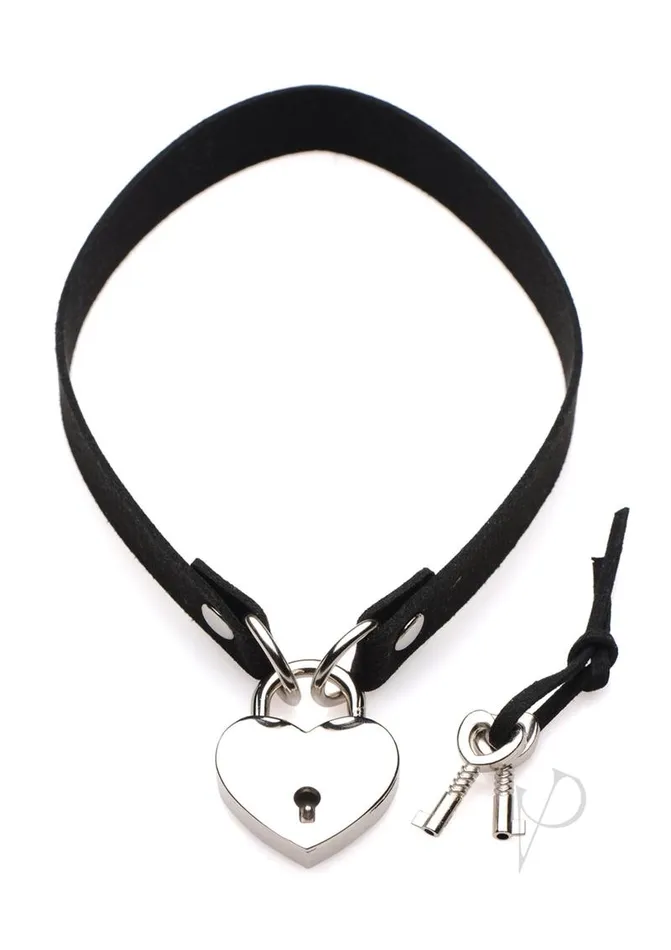 Dildos Master Series Master Series LockIt Heart Lock and Key Choker BlackSilver
