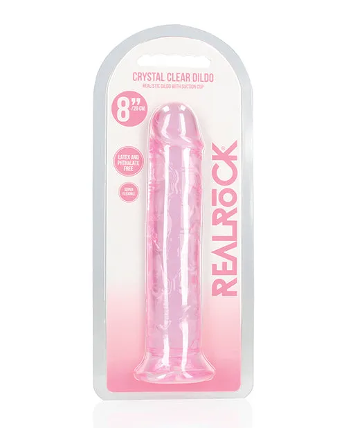 Dildos RealRock Crystal Clear Straight Dildo 8in Pink Real Rock