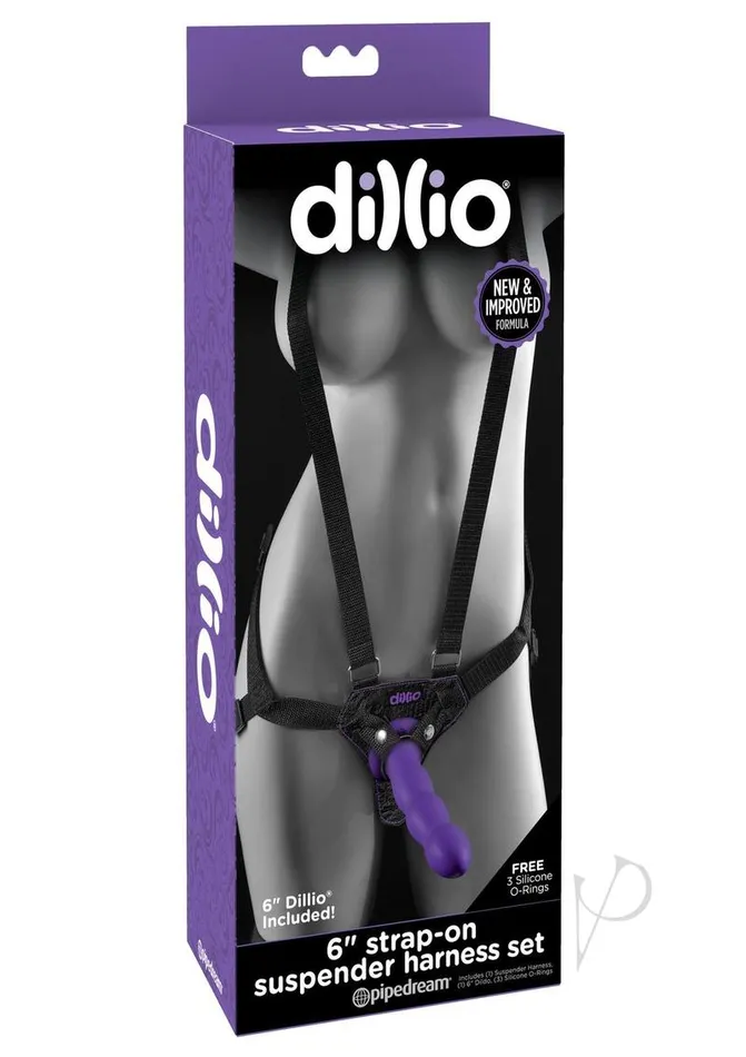 Dillio Dillio StrapOn Suspender Harness Set Black with Silicone Dildo 6in Purple Female Sex Toys Dillio Dillio StrapOn Suspender Harness Set Black with Silicone Dildo 6in Purple Female Sex Toys