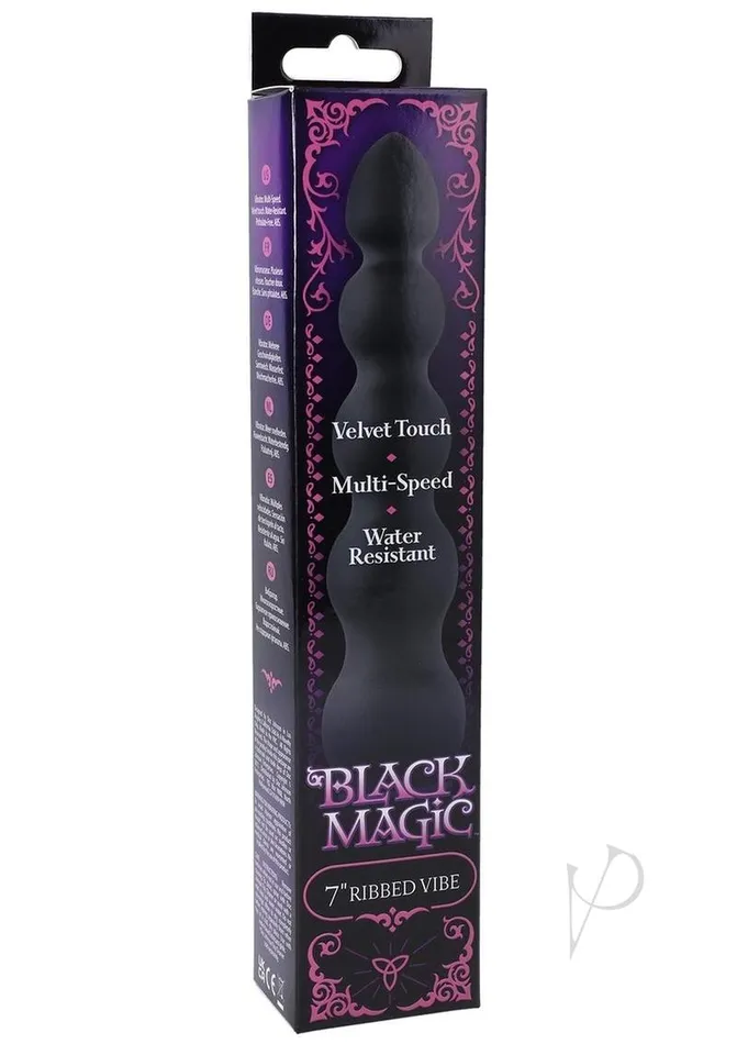 Doc Johnson Vibrators Black Magic Ribbed Waterproof Vibrator 7in Black