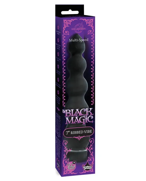 Doc Johnson Vibrators Black Magic Ribbed Waterproof Vibrator 7in Black