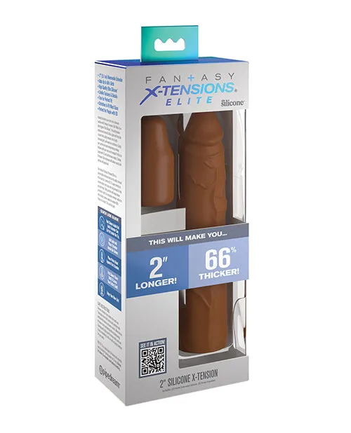 Fantasy XTensions Elite Silicone 8in Sleeve with 2in Plug Caramel Fantasy X Tensions Male Sex Toys