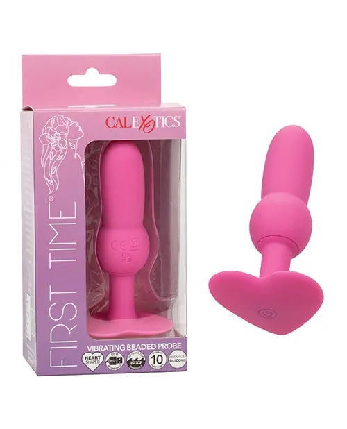 Female Sex Toys First Time Vibrating Beaded Silicone Rechargeable Probe Pink First Time