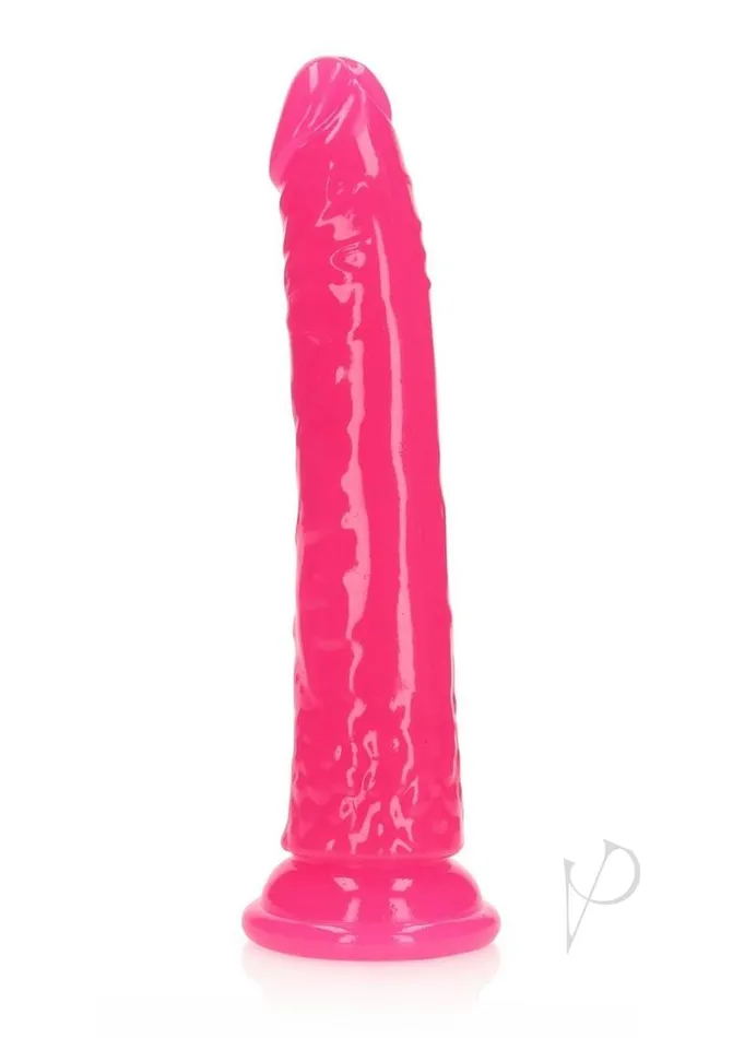 Female Sex Toys Real Rock RealRock Slim Glow in the Dark Dildo with Suction Cup 7in Pink