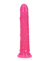 Female Sex Toys Real Rock RealRock Slim Glow in the Dark Dildo with Suction Cup 7in Pink