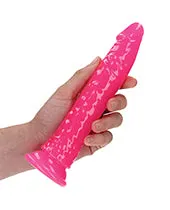 Female Sex Toys Real Rock RealRock Slim Glow in the Dark Dildo with Suction Cup 7in Pink