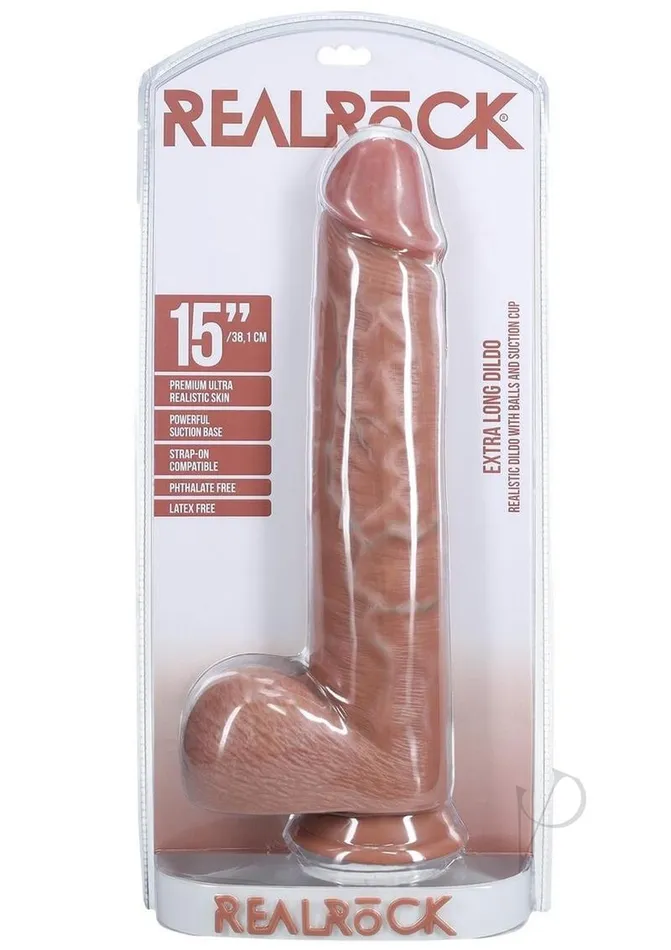 Female Sex Toys RealRock Ultra Realistic Skin Extra Large Straight Dildo with Balls and Suction Cup 15in Caramel Real Rock Female Sex Toys RealRock Ultra Realistic Skin Extra Large Straight Dildo with Balls and Suction Cup 15in Caramel Real Rock
