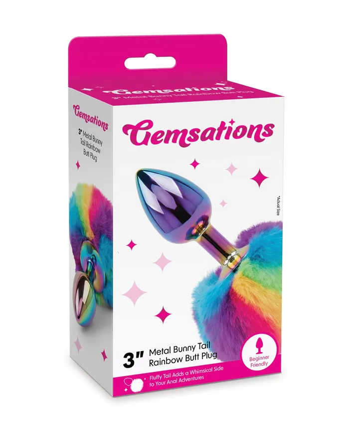 Gemsations 295 Metal Bunny Tail Rainbow Butt Plug Rainbow Rainbow Party Anal