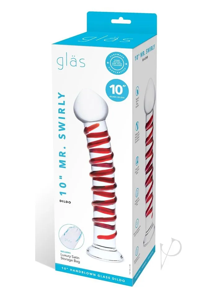 Glas Dildos Glas Mr Swirly Glass Dildo 10in ClearRed