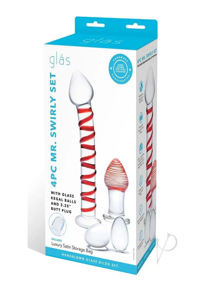 Glas Dildos Glas Mr Swirly Set with Glass Kegel Balls 4 piece ClearRed
