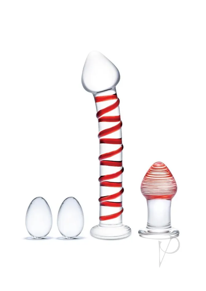 Glas Dildos Glas Mr Swirly Set with Glass Kegel Balls 4 piece ClearRed Glas Dildos Glas Mr Swirly Set with Glass Kegel Balls 4 piece ClearRed
