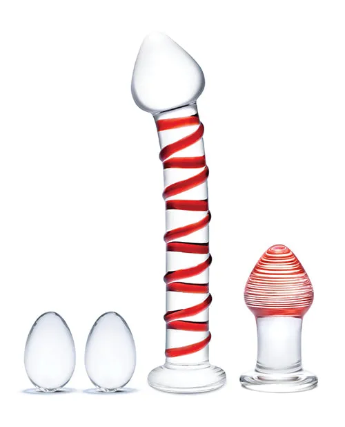 Glas Dildos Glas Mr Swirly Set with Glass Kegel Balls 4 piece ClearRed Glas Dildos Glas Mr Swirly Set with Glass Kegel Balls 4 piece ClearRed