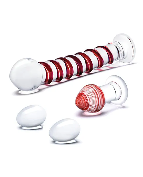 Glas Dildos Glas Mr Swirly Set with Glass Kegel Balls 4 piece ClearRed Glas Dildos Glas Mr Swirly Set with Glass Kegel Balls 4 piece ClearRed