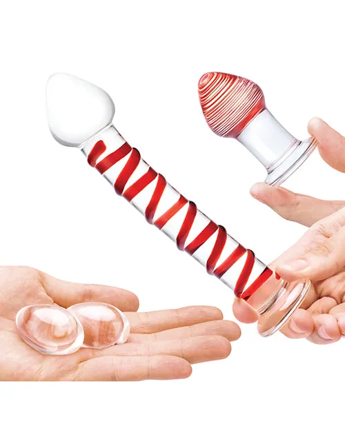 Glas Dildos Glas Mr Swirly Set with Glass Kegel Balls 4 piece ClearRed Glas Dildos Glas Mr Swirly Set with Glass Kegel Balls 4 piece ClearRed