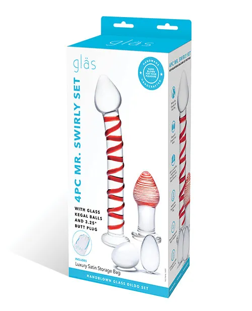 Glas Dildos Glas Mr Swirly Set with Glass Kegel Balls 4 piece ClearRed Glas Dildos Glas Mr Swirly Set with Glass Kegel Balls 4 piece ClearRed