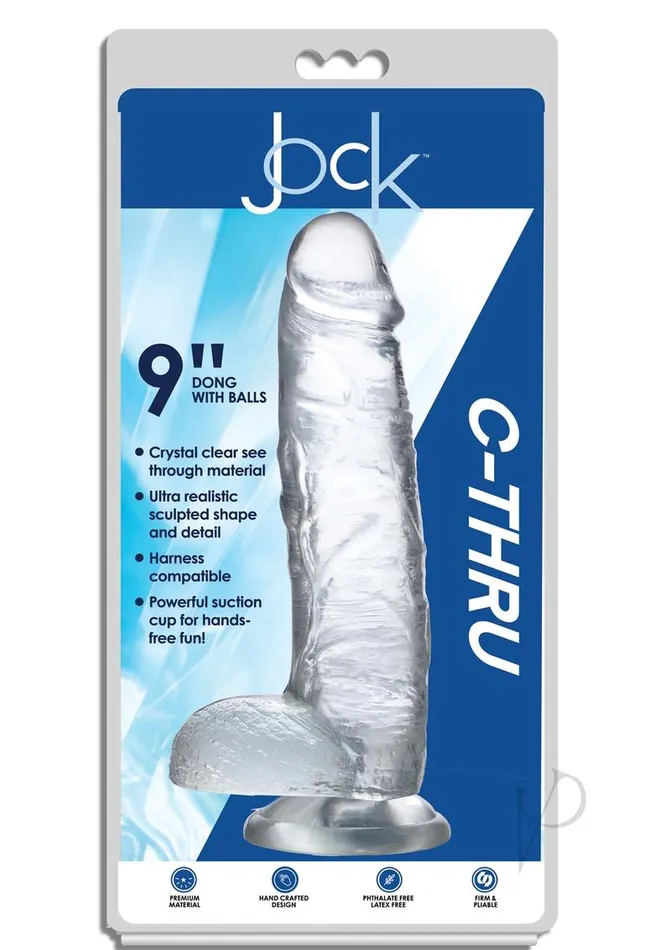 Jock CThru Realistic Dong with Balls 9in Clear Jock Dildos