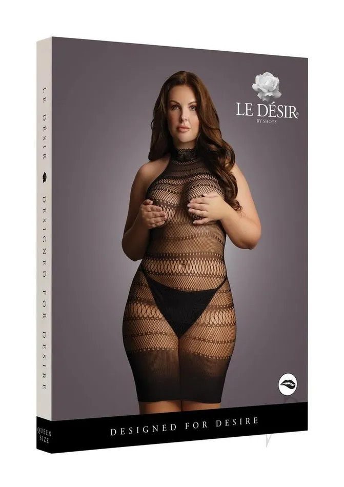 Le Desir Anal Le Desir High Lace Neck Net Mini Dress Queen Black