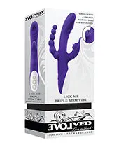 Lick Me Triple Stim Rechargeable Silicone Vibrator Purple Evolved Vibrators