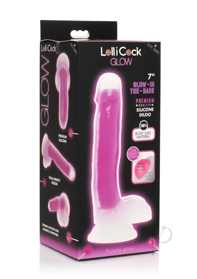 Lollicock Glow in the Dark Silicone Dildo with Balls 7in Purple Lollicock Dildos Lollicock Glow in the Dark Silicone Dildo with Balls 7in Purple Lollicock Dildos