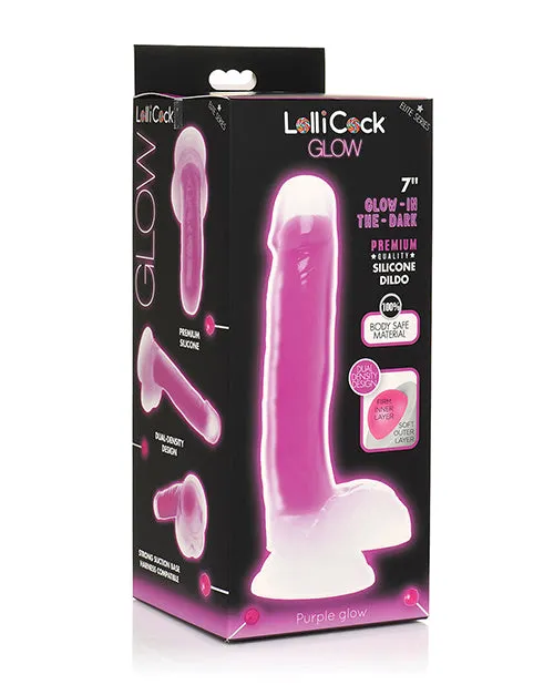 Lollicock Glow in the Dark Silicone Dildo with Balls 7in Purple Lollicock Dildos