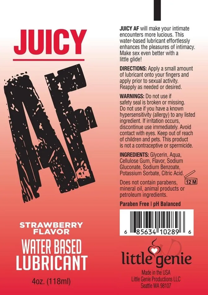 Lubricants Af Juicy AF Water Based Flavored Lubricant Strawberry 4oz Lubricants Af Juicy AF Water Based Flavored Lubricant Strawberry 4oz