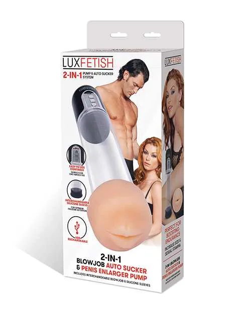 Lux Fetish 2 in 1 Blowjob Auto Sucker and Penis Englarger Pump Black Lux Fetish Male Sex Toys