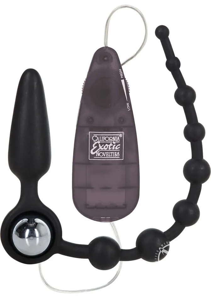 Male Sex Toys Booty Call Booty Call Booty Double Dare Silicone Vibrating Butt Plug with Anal Beads and Bullet with Wired Remote Control Black