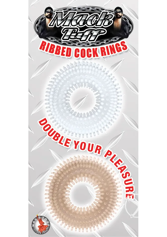 Male Sex Toys Mack Tuff Ribbed Cock Rings 2 pack ClearSmoke Mack Tuff