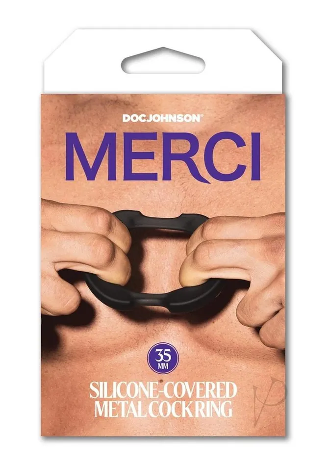 Male Sex Toys Merci Merci Silicone Covered Metal Cock Ring 35mm Black
