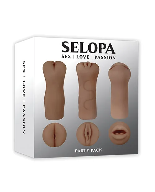 Male Sex Toys Selopa Selopa Party Pack Oral Vaginal and Anal Strokers 3 per Pack Chocolate